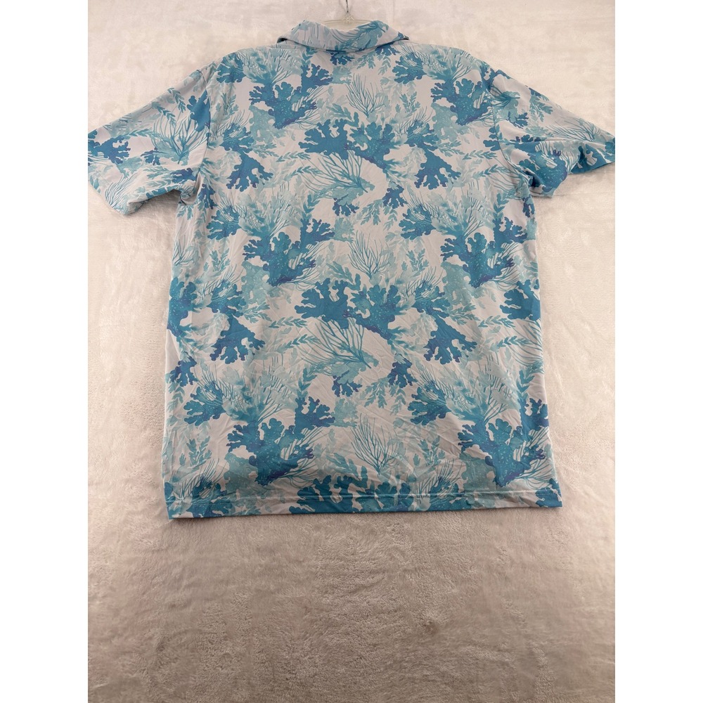 Scales Gear Polo Shirt Large Performance Short Sleeve Coral Print Blue Golf - Picture 6 of 7